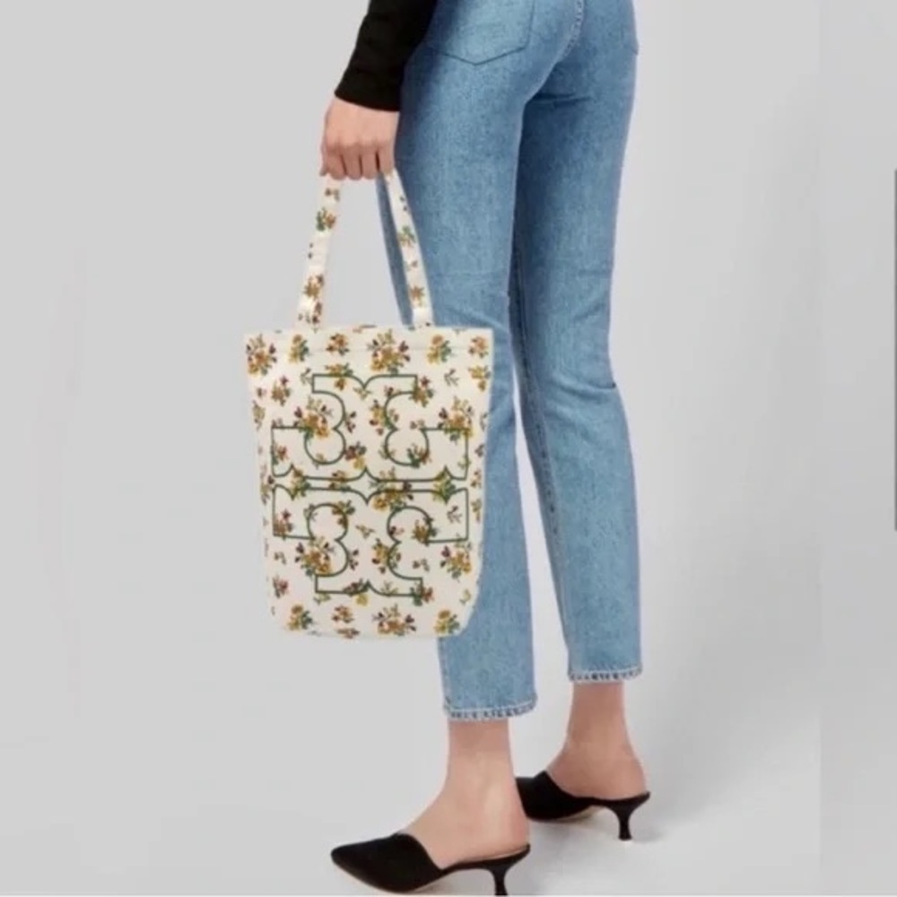 Tory Burch Wallpaper Canvas Floral Patterned Tote Bag